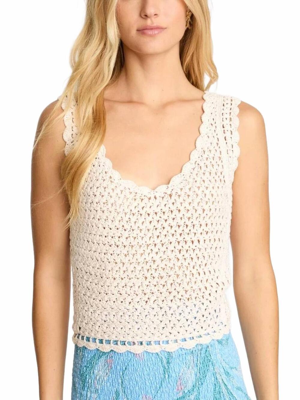 NEW CABALLERO nori sleeveless crochet tank top in peach dust
